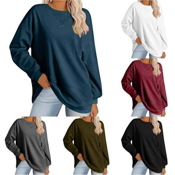 RUTAYY Women's Sweatshirt Oversized Casual Long Sleeve Tops Lightweight Pullover Crewneck Sweatshirt Blue