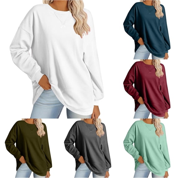 RUTAYY Women's Sweatshirt Oversized Casual Long Sleeve Tops Lightweight Pullover Crewneck Sweatshirt White