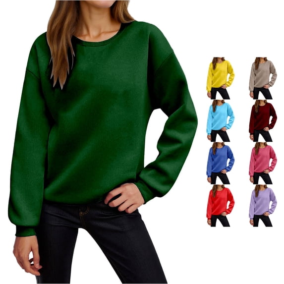 RUTAYY Women's Sweatshirt Solid Color Long Sleeve Fall Winter Pullover Soft Casual Fashion Plus Size Comfortable Crewneck Sweatshirt Green