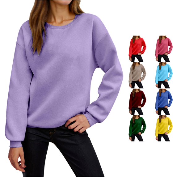 RUTAYY Women's Sweatshirt Solid Color Long Sleeve Fall Winter Pullover Soft Casual Fashion Plus Size Comfortable Crewneck Sweatshirt Purple