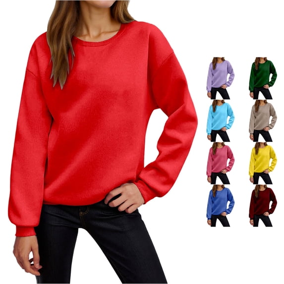 RUTAYY Women's Sweatshirt Solid Color Long Sleeve Fall Winter Pullover Soft Casual Fashion Plus Size Comfortable Crewneck Sweatshirt Red