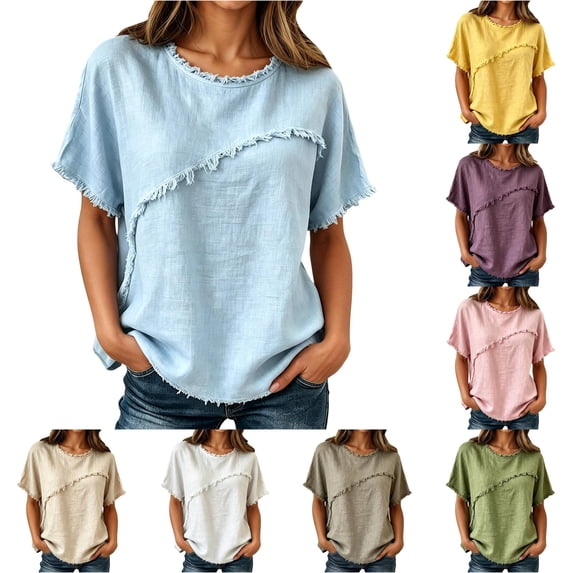 RUTAYY Women's T-Shirt Casual Solid Color Short Sleeve Crew Neck Tops Relaxed Casual Everyday Wear Vibrant Holiday Tees