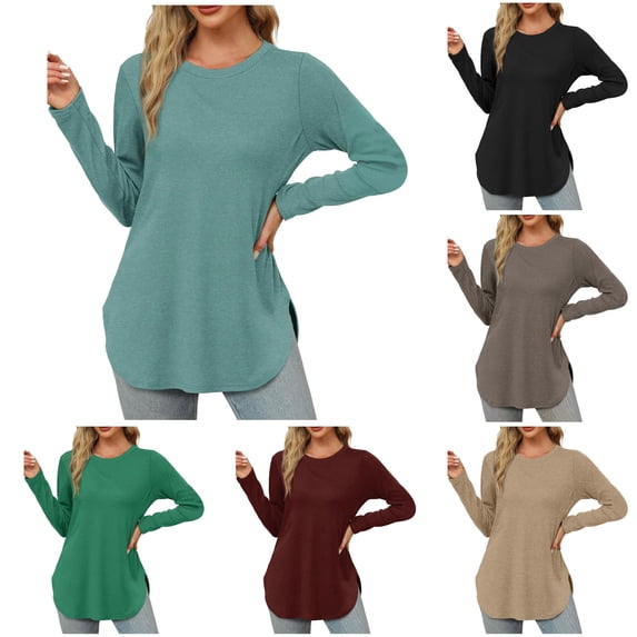 RUTAYY Women's T-Shirt Long Sleeve Crew Neck Basic Loose Tunic Tops Casual Everyday Wear Comfortable Trendy Trip Tees