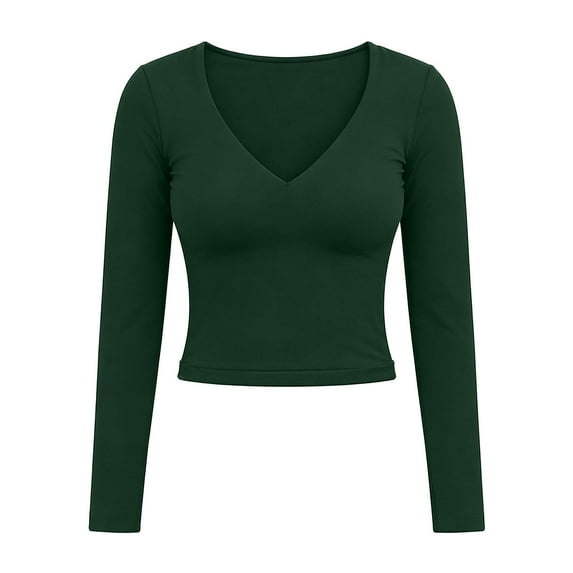 RUTAYY Women's T Shirt Long Sleeve Solid Color Loose Fit Casual Comfortable Tops V Neck Daily Wear Playful Vacation Tshirts