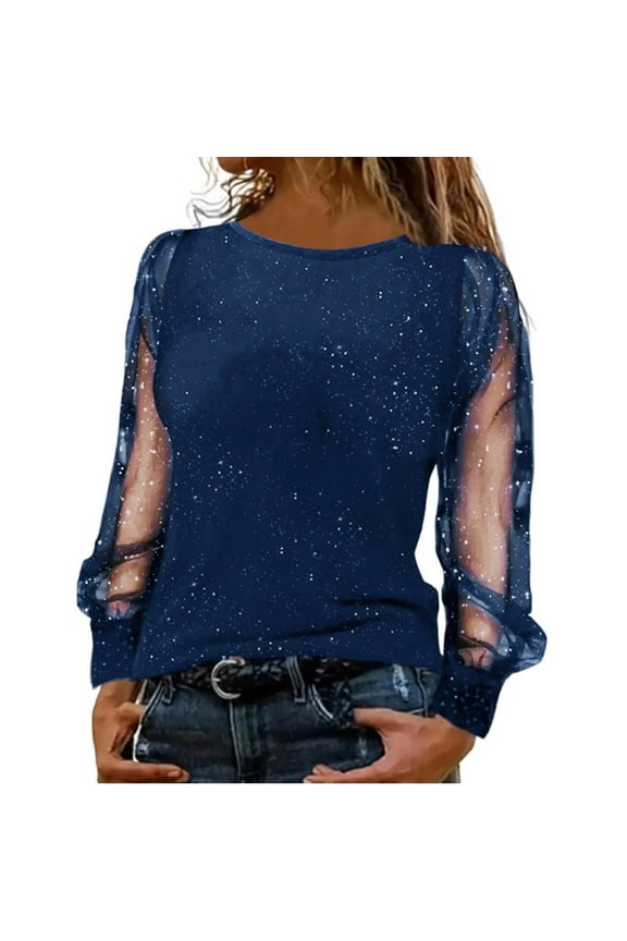 Women's T Shirt Sequins Round Neck Long Sleeve Modern Casual with Glitter Shirt Tops Classic Trendy Tshirts