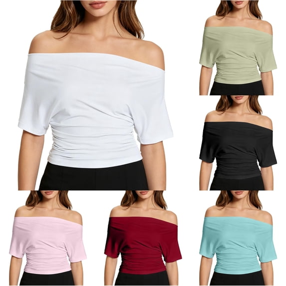 RUTAYY Women's T-Shirt Solid Color Summer Asymmetrical Waistband Short Sleeve Tee Shirts Warm Weather Breathable Beach Vacation Tees