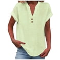 thumbnail image 1 of RUTAYY Women's T Shirt Summer Loose Fit Pleated V Neck Short Sleeve Tops Curved Hem Flowy Relaxed Holiday Tshirts, 1 of 4