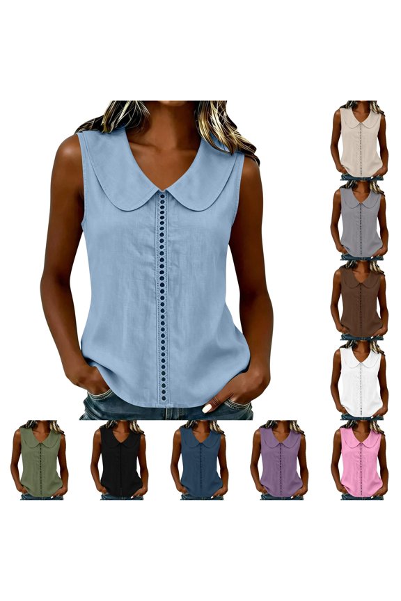 Women's Tank Tops Loose Fit Solid Color Tops Peter Pan Collar Casual Wear Sleeveless Comfortable Knit Tops Classic Seaside Vest
