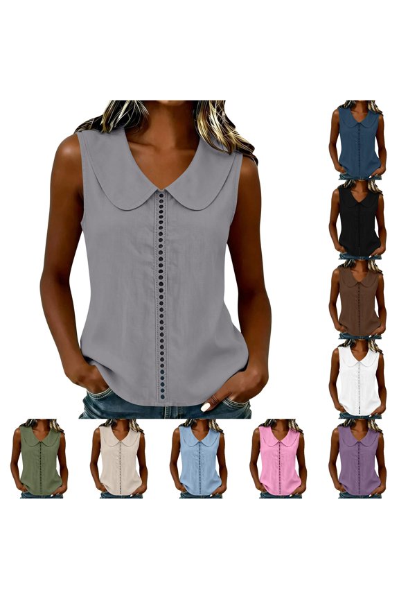 Women's Tank Tops Loose Fit Solid Color Tops Peter Pan Collar Casual Wear Sleeveless Comfortable Knit Tops Vacation Travel Vest