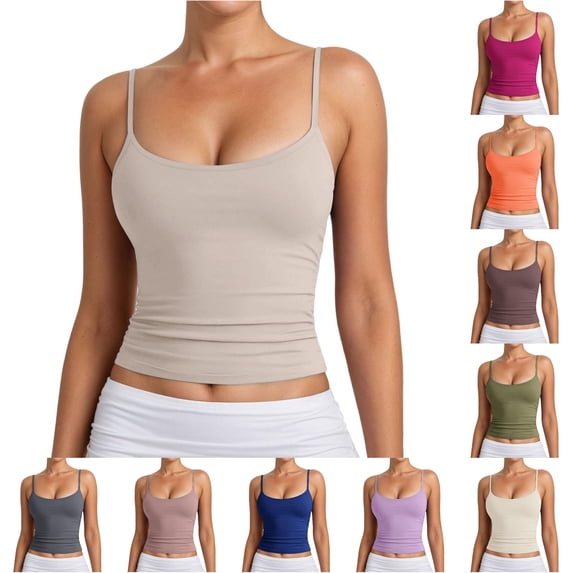 RUTAYY Women's Tank Tops Solid Color Adjustable Spaghetti Strap Camisole Tops Ribbed Knit Sleeveless Casual Layering Wear Holiday Vibrant Vest