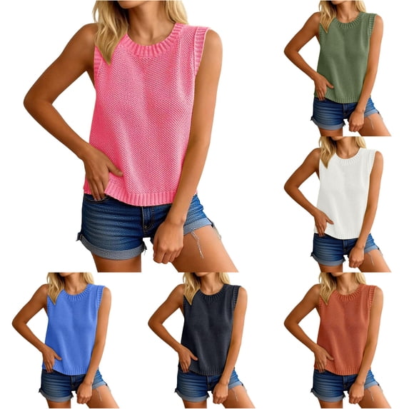 RUTAYY Women's Tank Tops Solid Color Crew Neck Backless Tie Up Sweater Sleeveless Knit Open Back Crochet Pullover Tops Classic Stylish Vest