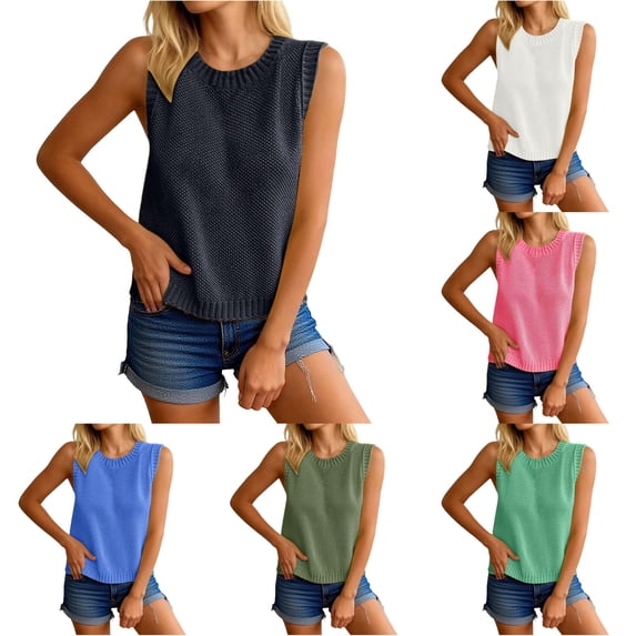 RUTAYY Women's Tank Tops Solid Color Crew Neck Backless Tie Up Sweater Sleeveless Knit Open Back Crochet Pullover Tops Travel Elegant Vest
