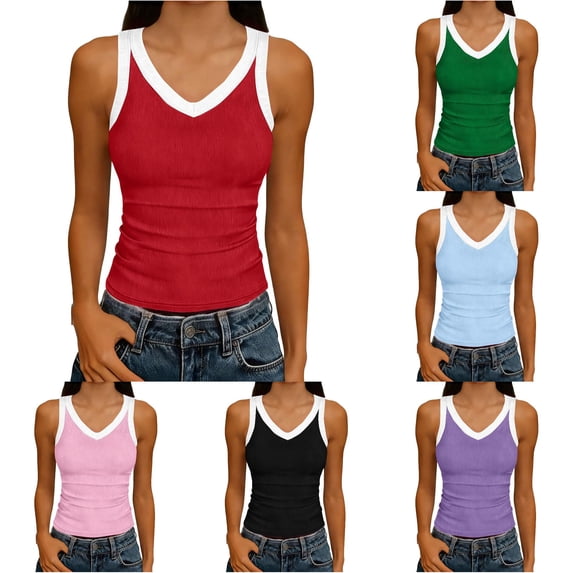 RUTAYY Women's Tank Tops Summer Ribbed Knit Camisole Sleeveless Tops V-Neck Solid Color Casual Daily Wear Travel Elegant Vest