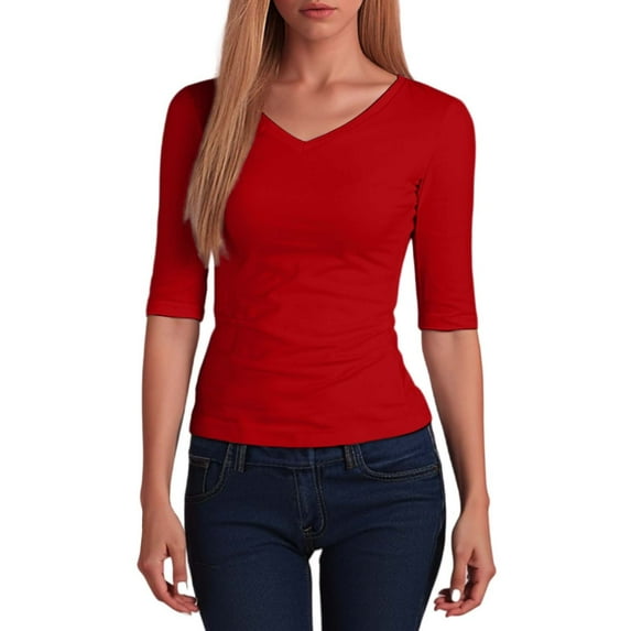 RUTAYY Women's Tshirts V-Neck Short Sleeve Casual Solid Color Comfortable Soft Daily Wear Shirts Classic Versatile Tops