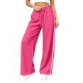 thumbnail image 1 of RUTAYY Women's Wide Leg Pants Drawstring Elastic Waist Vertical Side Stripe Side Pockets Casual Sports Comfortable Long Trousers, Red, 1 of 5