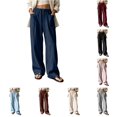 thumbnail image 1 of RUTAYY Women's Wide Leg Pants Elastic Waist Drawstring Solid Color Side Pockets Relaxed Fit Casual Trousers Navy, 1 of 4