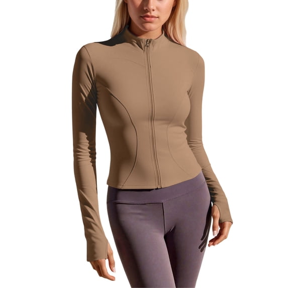 RUTAYY Women's Yoga Jacket Lightweight Stretchy Solid Color Long Sleeve Breathable Workout Hoodie Slim Fit Athletic Casual Outerwear Relaxed Classic Tops