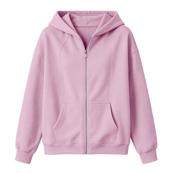 RUTAYY Women's Zip Up Hoodie Long Sleeve Solid Color Dual Front Pocket Hooded Jacket Light Pink
