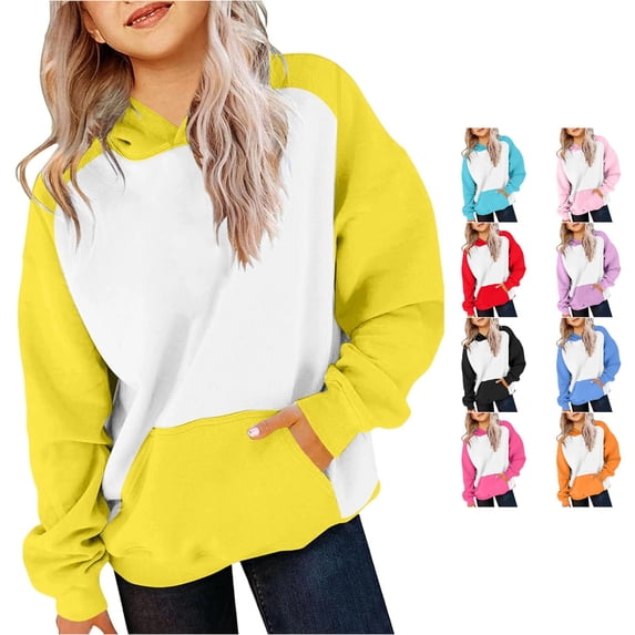RUTAYY Womens Raglan Sleeve Color Block Pullover Hoodie Long Sleeve Casual Sweatshirt with Front Pocket Yellow