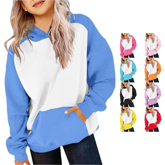 RUTAYY Womens Raglan Sleeve Color Block Pullover Hoodie Long Sleeve Casual Sweatshirt with Front Pocket
