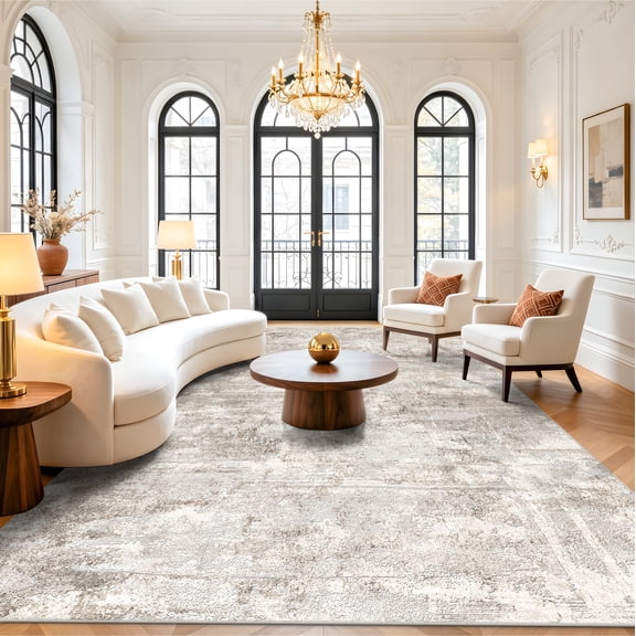 RUUGME 10X14 Abstract Area Rug:Large Washable Living Room Rug Indoor Non Slip Low Pile Carpet for Bedroom Soft Foldable Stain Resistant Distressed Thin Rug for Dining Room Kitchen 10X14 Brown