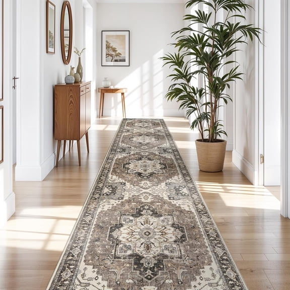 RUUGME 3x16 Washable Runner Rug - Hallway Rug Distressed Mats Non-Slip Soft Room Floor Carpet for Dining Room (Beige,3x16)