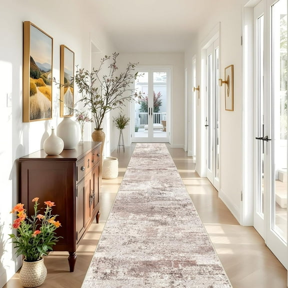 RUUGME 3x20 Runner Rug Washable - Runner Rug Stain Resistant for Living Room Non Slip Indoor Entryway Rubber Backing Carpet Bedroom Kitchen Distressed Floor Decor Mat Machine Washable 3x20 Brown