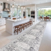 RUUGME 3x20 Washable Runner Rug - Extra Long Vintage Hallway Rugs with Non Slip Backing Soft Stain Resistant Carpet for Kitchen Bedroom Distressed Home Decor Floor Mat for Living Room 3x20 Grey