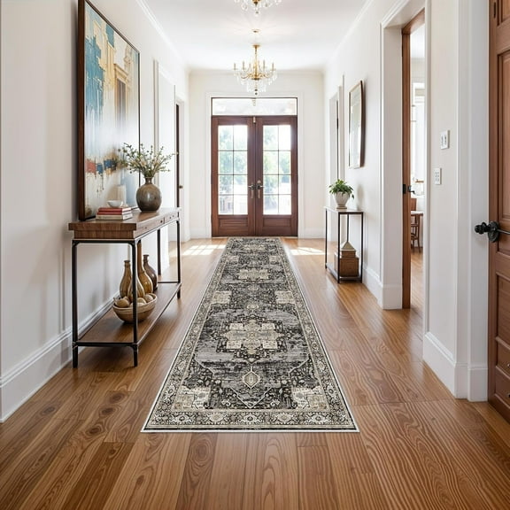 RUUGME Hallway 3x12 Runner Rugs - Large Boho Rugs for Living Room Stain Resistant Carpet Vintage Tribal Rugs for Bedroom Kitchen Bathroom Non Slip Backing Home Decor Floor Decoration Mat 3X12 Black