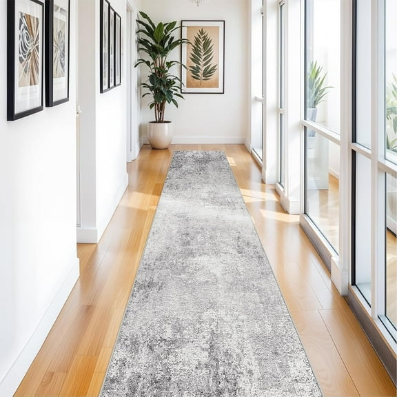 RUUGME Washable 3x14 Hallway Runner Rug - Runner Rugs Modern Stain Resistant Indoor Mat Rug Runner for Laundry, Bedroom Non Slip Rubber Backing Thin Hallway Runner Rug Low Pile Carpet 3x14 Grey