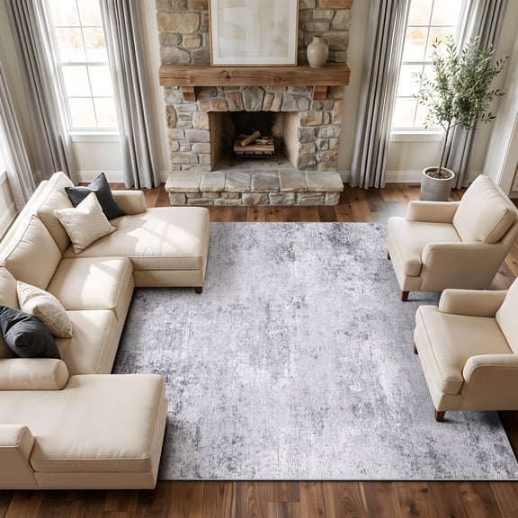 RUUGME Washable 9X12 Rug Abstract - Living Room Bedroom Large Area Rug Indoor Farmhouse Stain Resistant Carpet Non-Slip Machine Washable Distressed Soft Room Decor 9X12 Grey