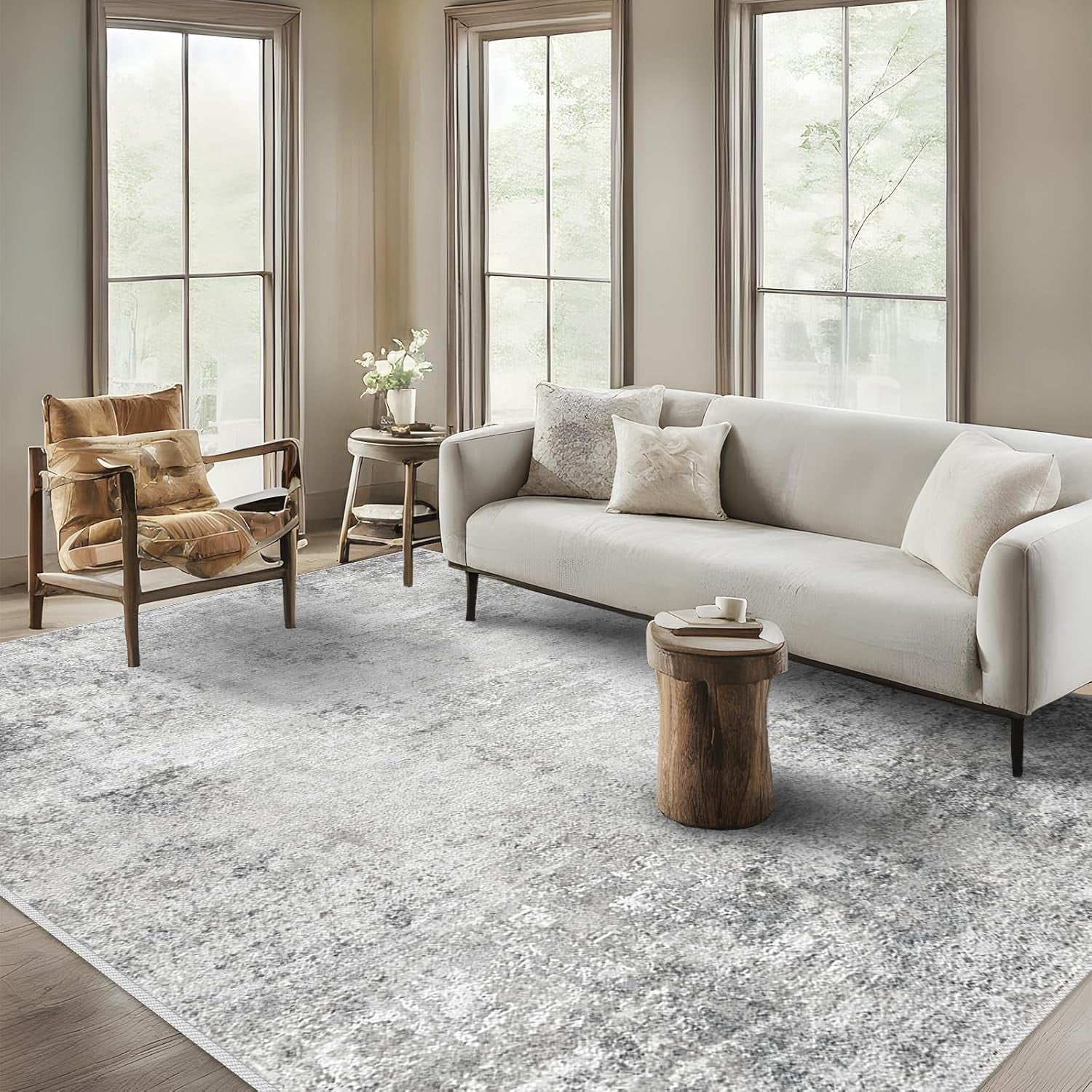 RUUGME Washable Abstract 8X10 Rug, 8x10, Gray, Non-Slip Backing ...
