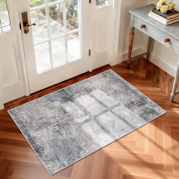 RUUGME Washable Abstract Rug 2x3:Living Room Large Vintage Area Rug Soft Indoor LowPile Carpet Bedroom, Dining Room Non-Slip Backing Stain Resistant Distressed Floor Dec Machine Washable Mat 2X3 Blue