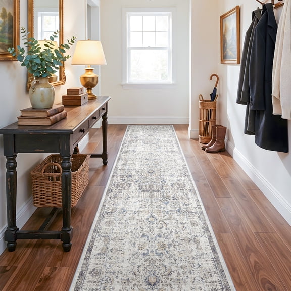 RUUGME Washable Runner Rug 2'6x10 - Vintage Hallway Rug Non Slip Stain Resistant Rugs for Living Room Bedroom Laundry Room Mat Distressed Rug Kitchen Floor Carpet Runner for Bathroom 2.6x10 Brown