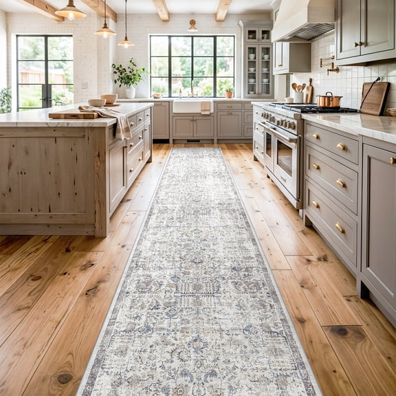 RUUGME Washable Runner Rugs 3x16 - Vintage Kitchen Runner Rug Stain Resistant Rugs for Living Room Bedroom Laundry Room Mat Distressed Hallway Floor Carpet (3'x16', Brown)