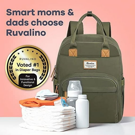 RUVALINO Baby Diaper Bag Backpack, Waterptoof Large Multifunctional Travel Bag with Extra Durable Fabric and Foldable Changing Pad include, Army Green