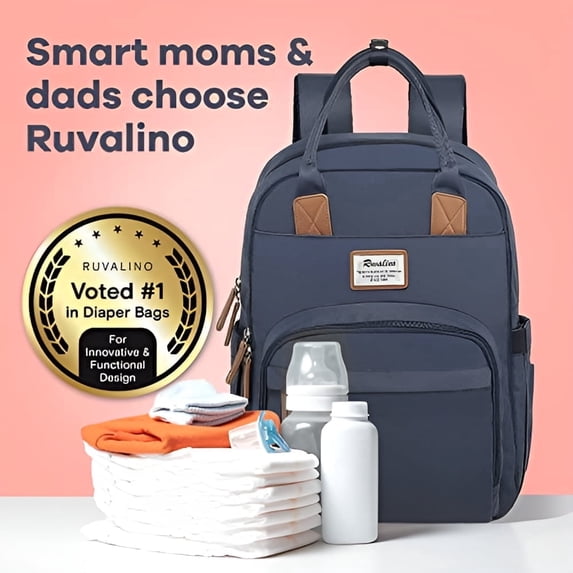 Ruvalino Baby Diaper Bag Backpack, Multifunction Waterproof Travel Bag with Insulated Bottle Holders, Durable Fabric and Changing Pad, Navy Blue