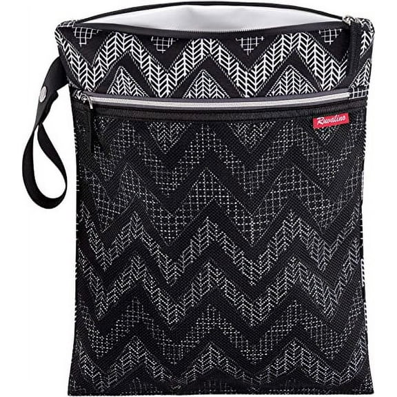 RUVALINO Wet Dry Bag, Reusable Baby Diaper Bag Accessory with Two Compartments for Cloth Diapers, Toys,Gym Clothes, Large Capacity, Waterproof, Stylish, Black, Perfect for Back to School Supplies