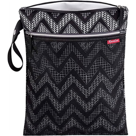 RUVALINO Wet Dry Bag, Reusable Baby Diaper Bag Accessory with Two Compartments for Cloth Diapers, Toys, Swimsuits, Dirty Gym Clothes, Toiletries, Large Capacity, Waterproof and Stylish, Black