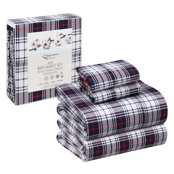 RUVANTI 100% Cotton Sheets – California King Percale Bedding, Cooling & Breathable Floral Design, Durable with a Crisp, Soft & Comfortable Feel, 14" Deep Pocket, 4-Piece Set, Prussian