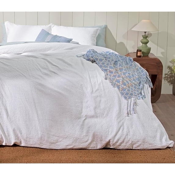 RUVANTI 100% Cotton Duvet Cover Waffle Weave - Stripe - Bright White Stripe - King - 3 Pieces