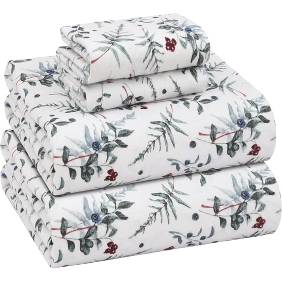 RUVANTI 100% Cotton Flannel Sheet Set, California King Size, 4 Piece, Double Brushed Ultra Soft, Warm & Cozy, Deep Pocket, All Season Bedding, Christmas Attraction