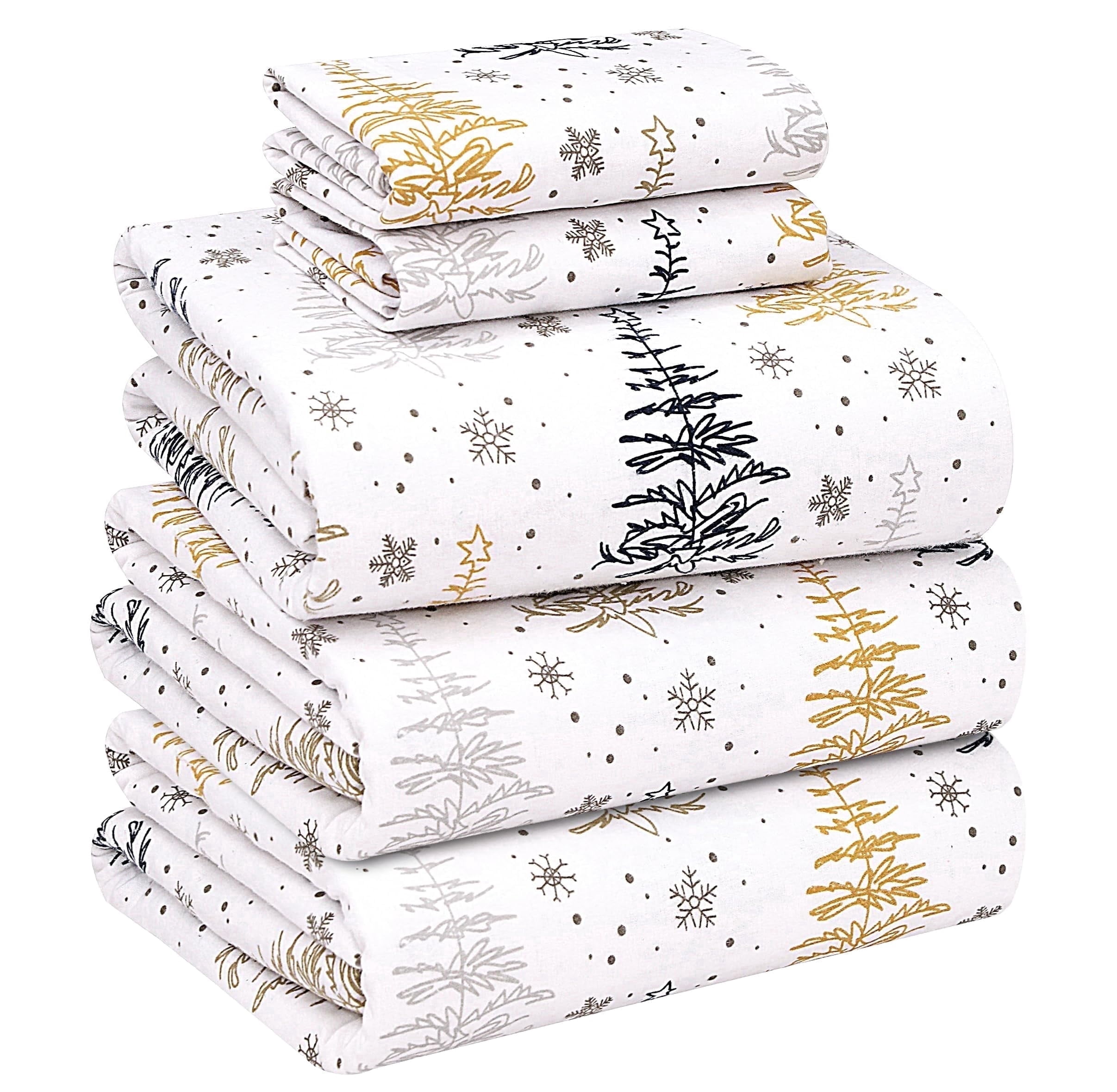 RUVANTI 100% Cotton Flannel Sheets - Double Brushed Split King Bed Sheet Sets - Deep Pocket 16 Inches - All Seasons Breathable, Super Soft, Warm & Cozy - 5 Pcs - Christmas Tree