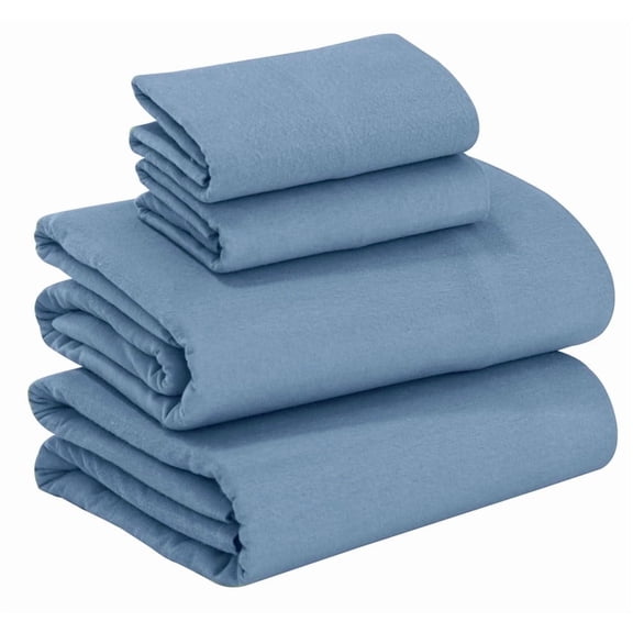 RUVANTI 100% Cotton Flannel Sheets King Size - 4 Piece Warm, Soft & Breathable, Deep Pocket, Double Brushed Cozy All Season Bedding Set, Coronet Blue