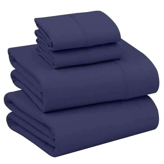 RUVANTI 100% Cotton Sheets – Full Size Percale Bedding, Cooling & Breathable, Durable with a Crisp, Soft & Comfortable Feel, 16" Deep Pocket, 4-Piece Set, Crown Blue