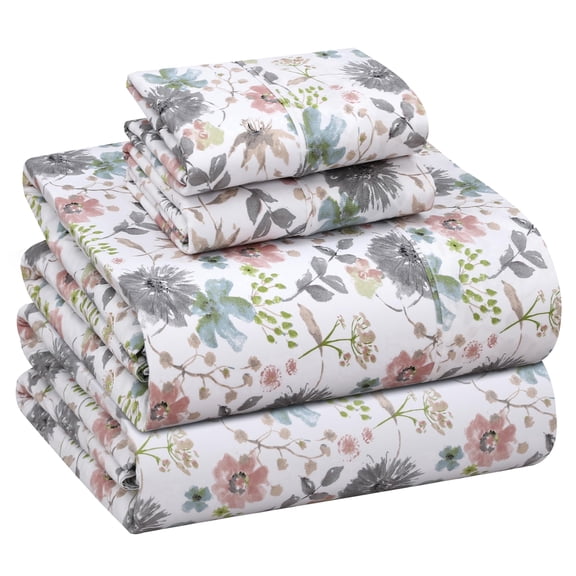 RUVANTI 100% Cotton Sheets – Full Size Percale Bedding, Cooling & Breathable Floral Design, Durable with a Crisp, Soft & Comfortable Feel, 16" Deep Pocket, 4-Piece Set, Dandelion Field