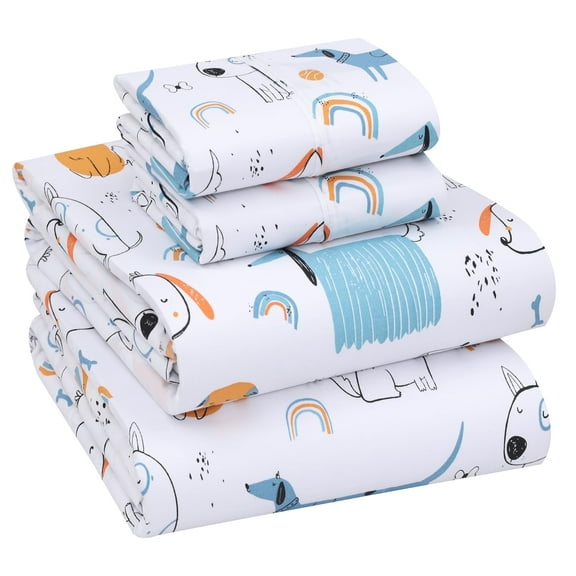 RUVANTI 100% Cotton Sheets – Full Size Percale Bedding, Cooling & Breathable Floral Design, Durable with a Crisp, Soft & Comfortable Feel, 16" Deep Pocket, 4-Piece Set, Puppy Me