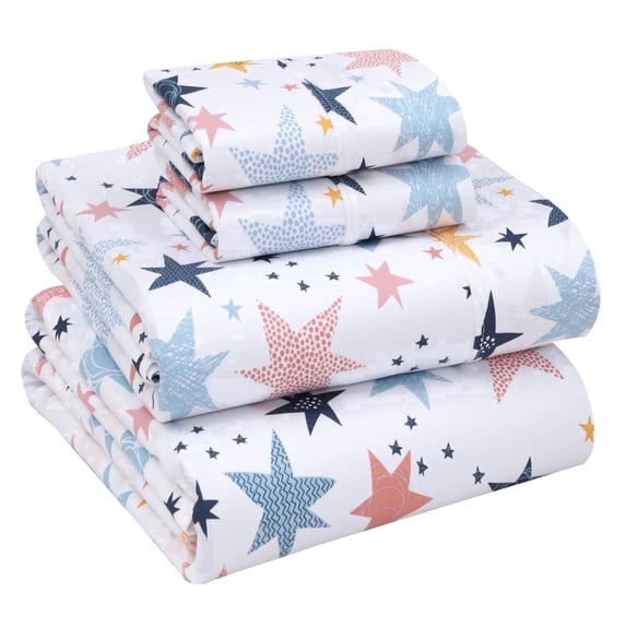 RUVANTI 100% Cotton Sheets – Full Size Percale Bedding, Cooling & Breathable Floral Design, Durable with a Crisp, Soft & Comfortable Feel, 16" Deep Pocket, 4-Piece Set, Fault Star