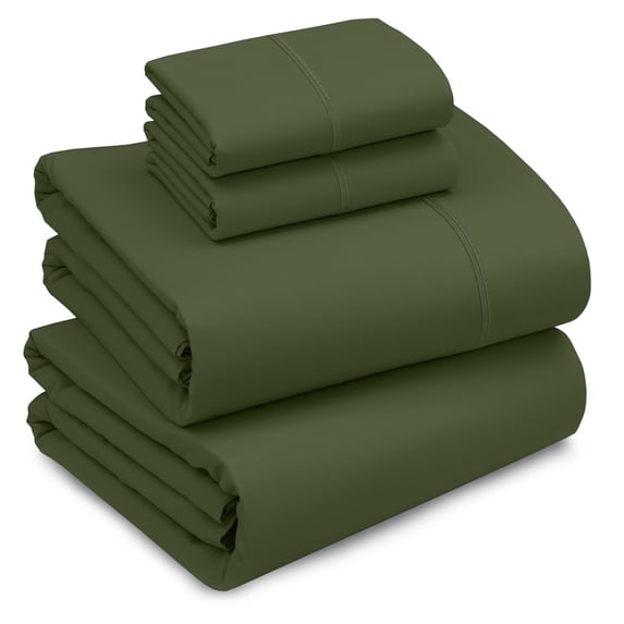 RUVANTI 100% Cotton Sheets – King Size Percale Bedding, Cooling & Breathable, Durable with a Crisp, Soft & Comfortable Feel, 16" Deep Pocket, 4-Piece Set, Chive