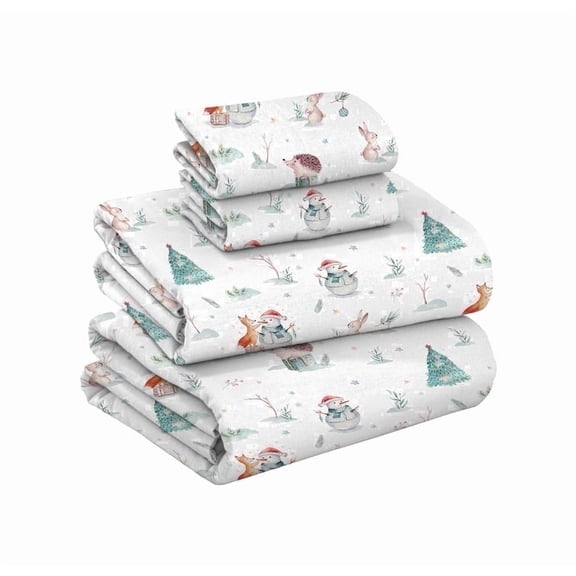 RUVANTI Flannel Sheets King Size - GOTS Certified 100% Organic Cotton, 4 Piece Warm, Soft & Breathable Set, Deep Pocket Snug Fit, Double Brushed Cozy All Season Bedding, Fox N Friends